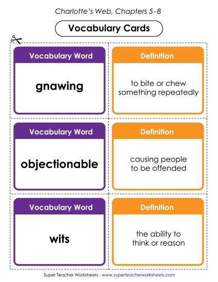 Chapters 5 - 8 - Vocabulary Cards for Chapters 5-8 (Printable PDF Worksheet)