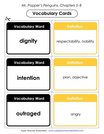 Chapters 5 - 8 - Vocabulary Cards for Chapters 5-8 (Printable PDF Worksheet)