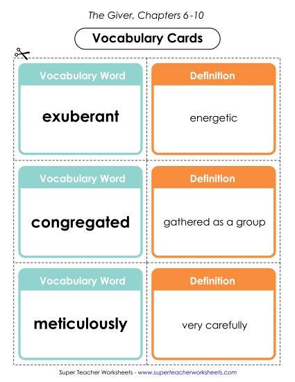 Chapters 6-10 - Vocabulary Cards for Chapters 6-10 (Printable PDF Worksheet)