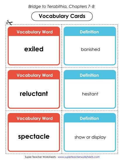 Chapters 7-8 - Vocabulary Cards for Chapters 7-8 (Printable PDF Worksheet)