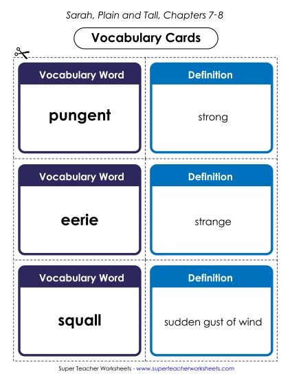 Chapters 7-8 - Vocabulary Cards for Chapters 7-8 (Printable PDF Worksheet)