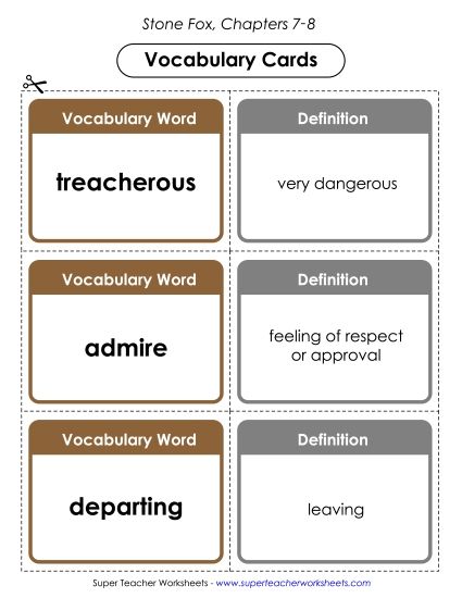 Chapters 7 & 8 - Vocabulary Cards for Chapters 7-8 (Printable PDF Worksheet)