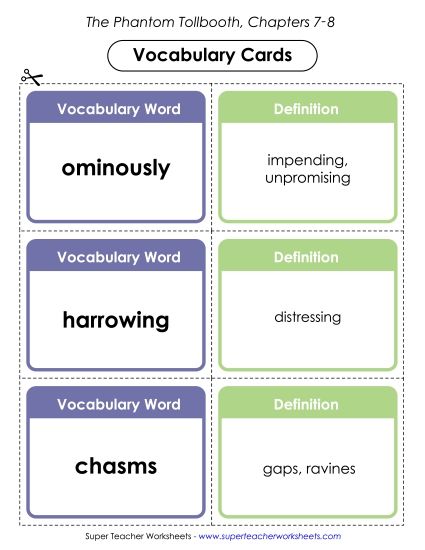 Chapters 7 - 8 - Vocabulary Cards for Chapters 7-8 (Printable PDF Worksheet)