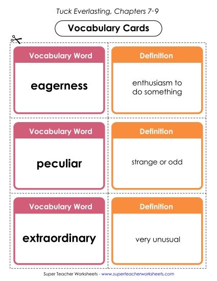 Chapters 7 through 9 - Vocabulary Cards for Chapters 7-9 (Printable PDF Worksheet)