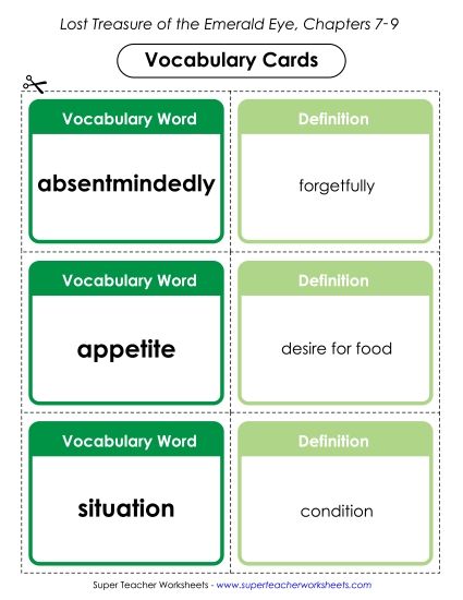 Chapters 7 - 9 - Vocabulary Cards for Chapters 7-9 (Printable PDF Worksheet)
