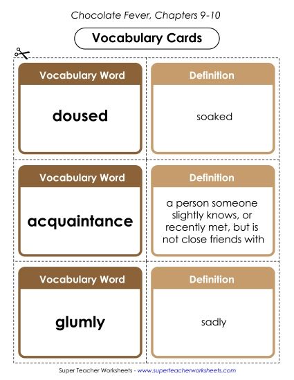 Chapters 9-10 - Vocabulary Cards for Chapters 9-10 (Printable PDF Worksheet)