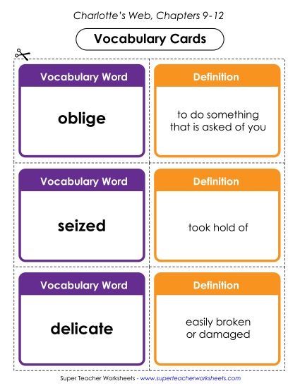 Chapters 9 - 12 - Vocabulary Cards for Chapters 9-12 (Printable PDF Worksheet)