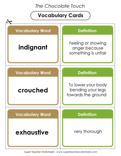 Chapters 9-10 - Vocabulary Cards for Chapters 9 & 10 (Printable PDF Worksheet)