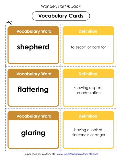 Part 4 - Jack  - Vocabulary Cards for Part 4 (Printable PDF Worksheet)