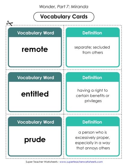Part 7 - Miranda - Vocabulary Cards for Part 7 (Printable PDF Worksheet)
