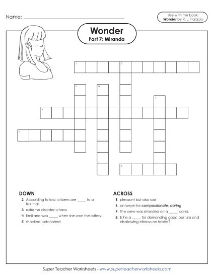 Part 7 - Miranda - Vocabulary Crossword for Part 7 (Printable PDF Worksheet)
