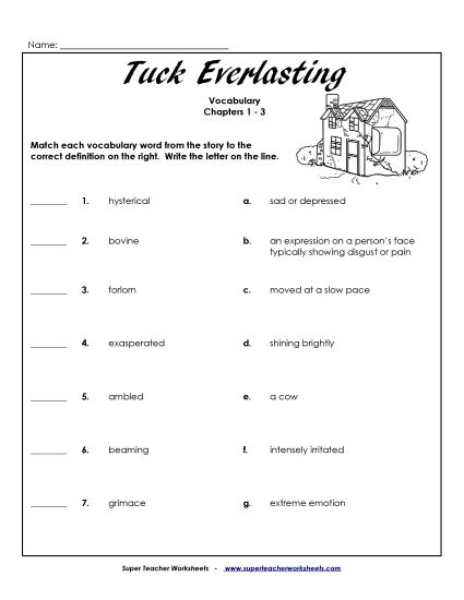 Chapters 1 through 3 - Vocabulary for Chapters 1-3 (Printable PDF Worksheet)