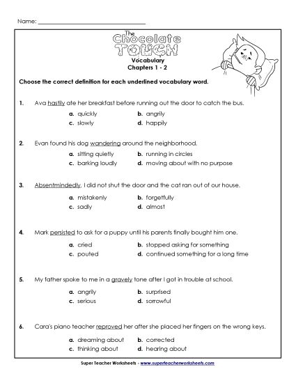 Chapters 1-2 - Vocabulary for Chapters 1 & 2 (Printable PDF Worksheet)