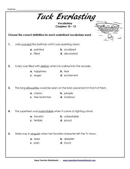 Chapters 10 through 12 - Vocabulary for Chapters 10 - 12 (Printable PDF Worksheet)