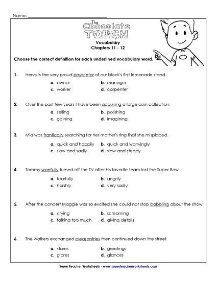 Chapters 11-12 - Vocabulary for Chapters 11 & 12 (Printable PDF Worksheet)