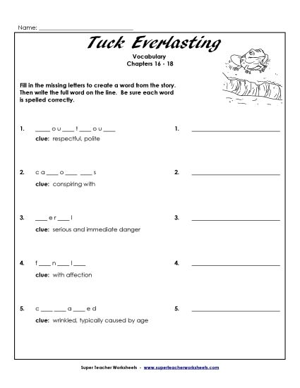 Chapters 16 through 18 - Vocabulary for Chapters 16-18 (Printable PDF Worksheet)