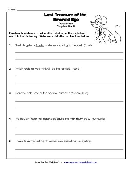 Chapters 18-20 - Vocabulary for Chapters 18-20 (Printable PDF Worksheet)