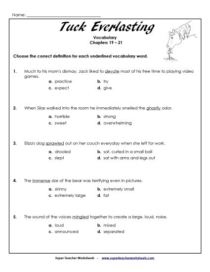 Chapters 19 through 21 - Vocabulary for Chapters 19-21 (Printable PDF Worksheet)