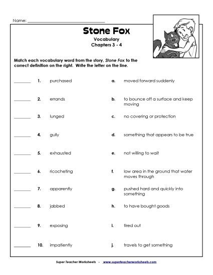 Chapters 3 & 4 - Vocabulary for Chapters 3-4 (Printable PDF Worksheet)