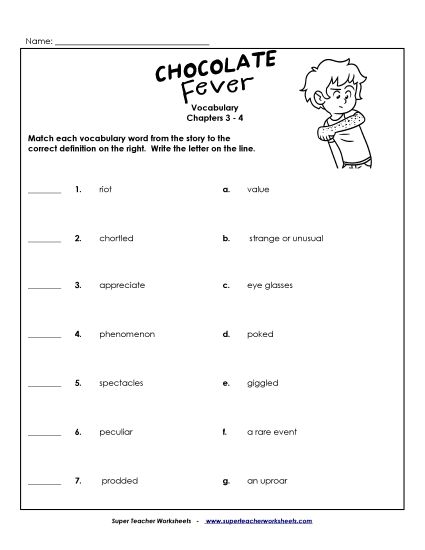 Chapters 3-4 - Vocabulary for Chapters 3-4 (Printable PDF Worksheet)
