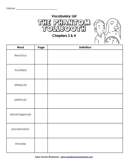 Chapters 3 & 4 - Vocabulary for Chapters 3 & 4 (Printable PDF Worksheet)