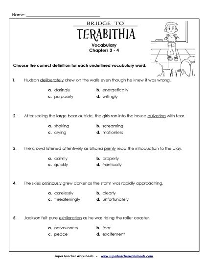 Chapters 3-4 - Vocabulary for Chapters 3 and 4 (Printable PDF Worksheet)