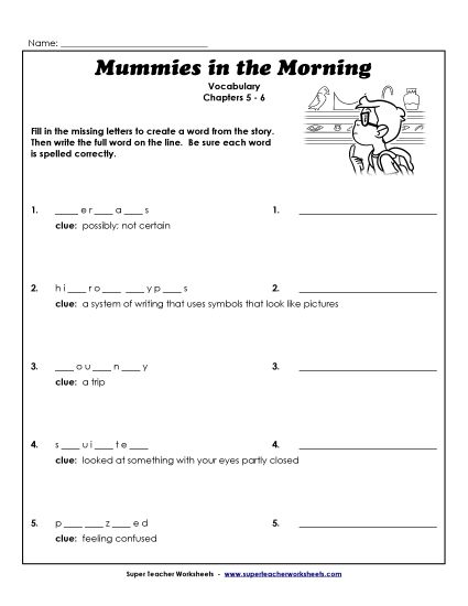 Chapters 5-6 - Vocabulary for Chapters 5-6 (Printable PDF Worksheet)