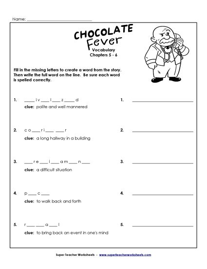 Chapters 5-6 - Vocabulary for Chapters 5-6 (Printable PDF Worksheet)