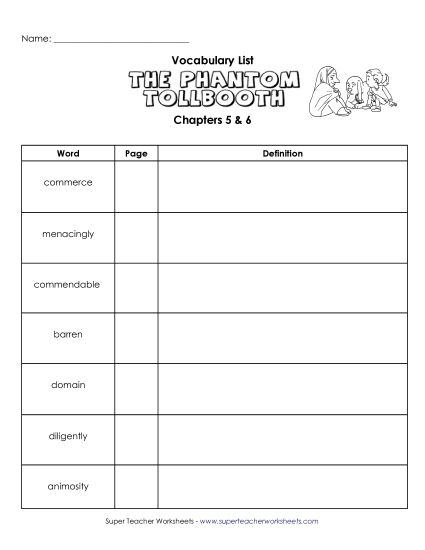Chapters 5 & 6 - Vocabulary for Chapters 5 & 6 (Printable PDF Worksheet)