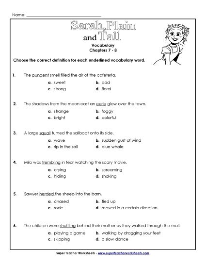 Chapters 7-8 - Vocabulary for Chapters 7-8 (Printable PDF Worksheet)