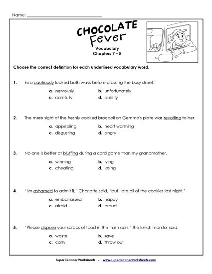 Chapters 7-8 - Vocabulary for Chapters 7-8 (Printable PDF Worksheet)