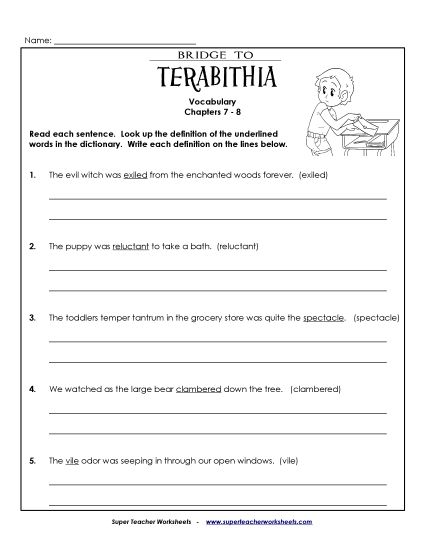 Chapters 7-8 - Vocabulary for Chapters 7 and 8 (Printable PDF Worksheet)