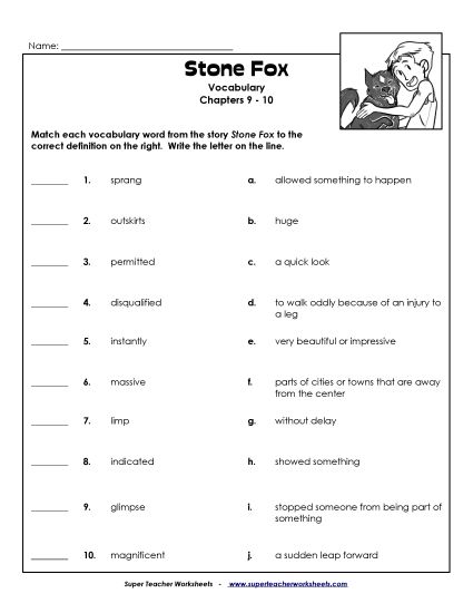 Chapters 9 & 10 - Vocabulary for Chapters 9-10 (Printable PDF Worksheet)