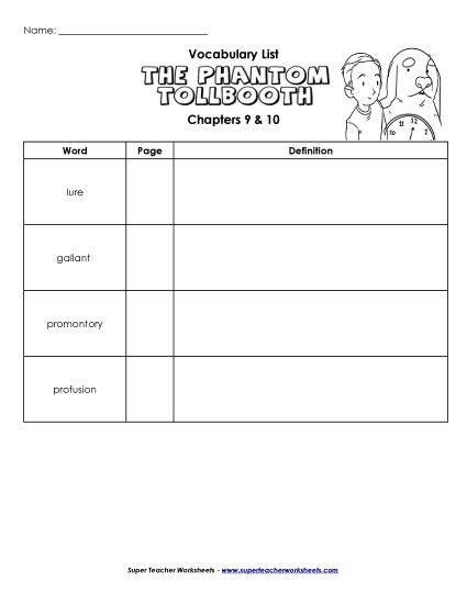Chapters 9 & 10 - Vocabulary for Chapters 9 & 10 (Printable PDF Worksheet)