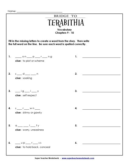 Chapters 9-10 - Vocabulary for Chapters 9 and 10 (Printable PDF Worksheet)