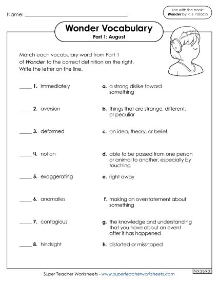 Part 1 - August - Vocabulary for Part 1 (Printable PDF Worksheet)