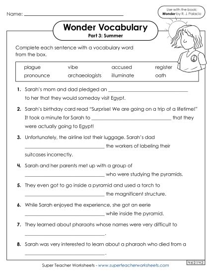 Part 3 - Summer - Vocabulary for Part 3  (Printable PDF Worksheet)