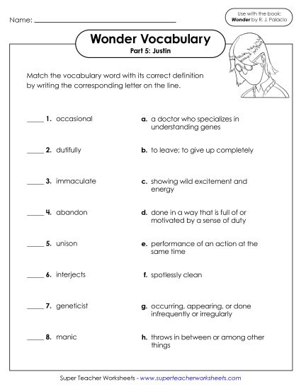 Part 5 - Justin - Vocabulary for Part 5 (Printable PDF Worksheet)