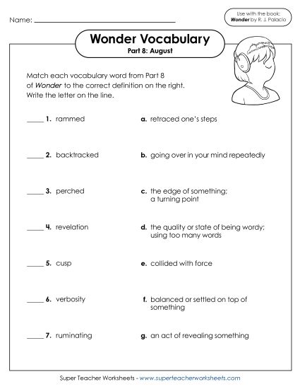 Part 8 - August  - Vocabulary for Part 8 (Printable PDF Worksheet)