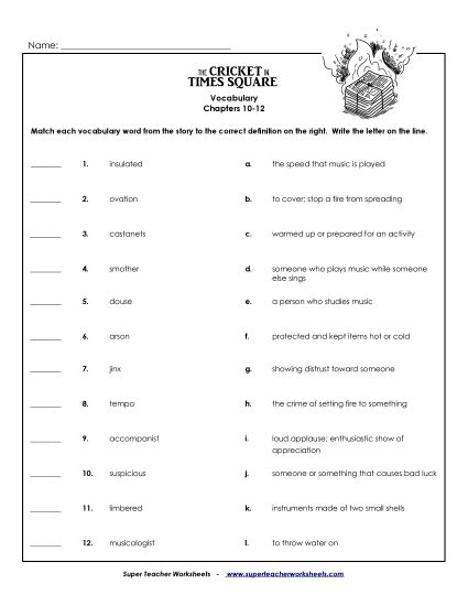 Chapters 10 - 12 - Vocabulary Match: Chapters 10 - 12 (Printable PDF Worksheet)