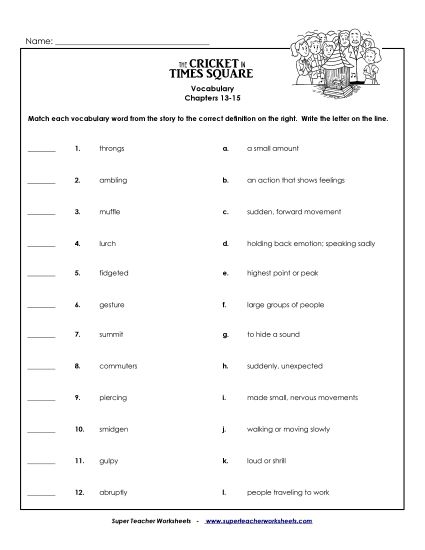 Chapters 13 - 15 - Vocabulary Match: Chapters 13 - 15 (Printable PDF Worksheet)