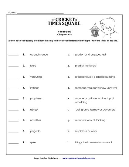 Chapters 4 - 6 - Vocabulary Match: Chapters 4 - 6 (Printable PDF Worksheet)
