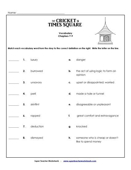 Chapters 7 - 9 - Vocabulary Match: Chapters 7 - 9 (Printable PDF Worksheet)