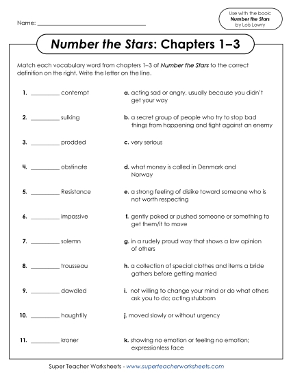 Chapters 1–3 - Vocabulary Matching (Chapters 1–3) (Printable PDF Worksheet)