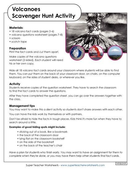 Volcanoes Scavenger Hunt (Printable PDF Worksheet)