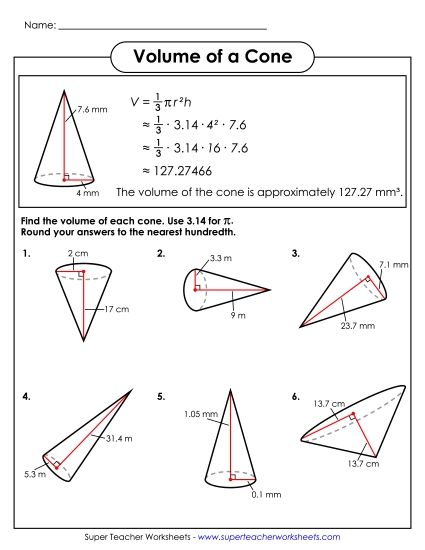 Level: Advanced - Volume of a Cone (Advanced) (Printable PDF Worksheet)