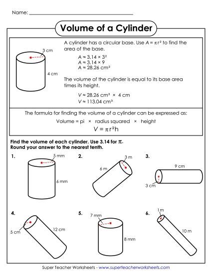 Level: Basic - Volume of a Cylinder (Basic) (Printable PDF Worksheet)