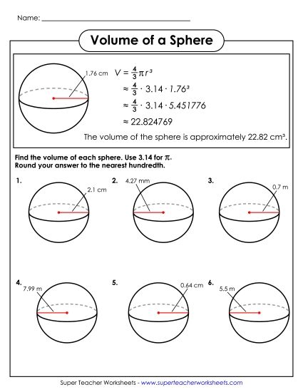 Level: Advanced - Volume of a Sphere  With Example (Advanced) (Printable PDF Worksheet)