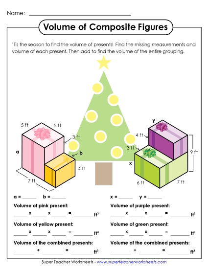 Calculating Volume - Volume of Composite Figures Activity - Intermediate Level (Printable PDF Worksheet)