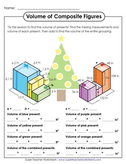 Calculating Volume - Volume of Composite Figures (Advanced) (Printable PDF Worksheet)